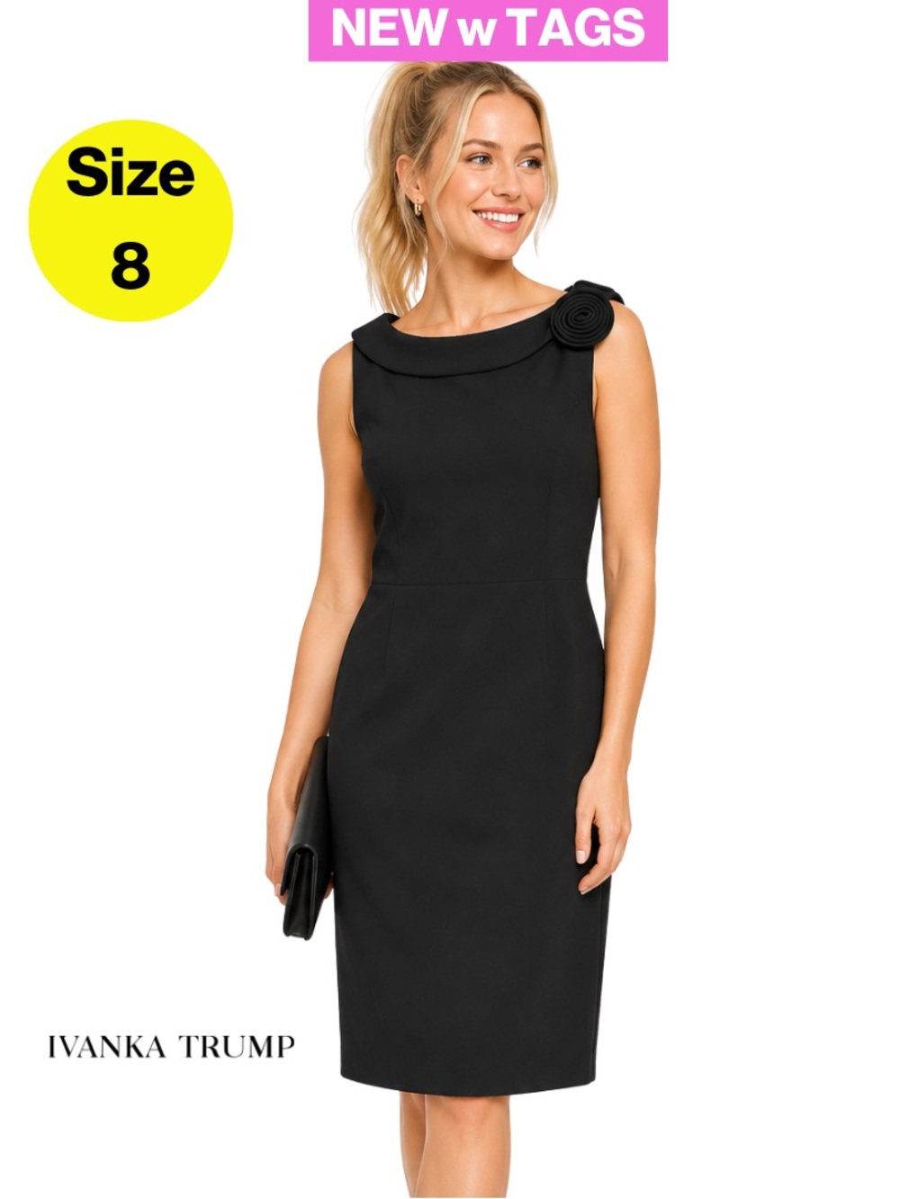 NEW w TAGS 🏷️ IVANKA TRUMP Sleeveless Sheath Dress, Rosette (Women’s Size 8)